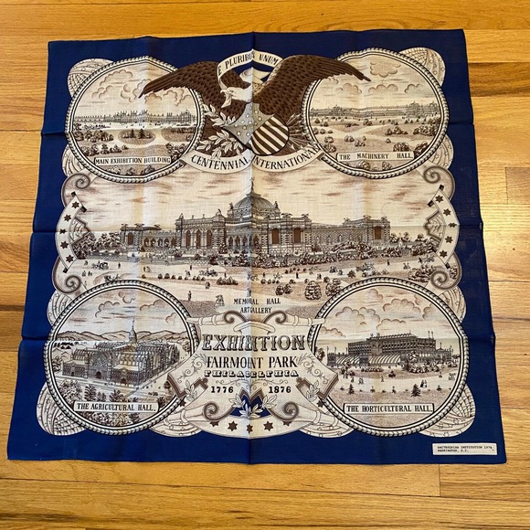 Smithsonian Echo Centennial Vintage Scarf 1776 1876 With Original Box Blue - Picture 1 of 10
